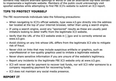 FBI警告假冒网络犯罪举报网站泛滥