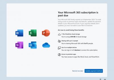 微软测试 Win11 新全屏提醒，助力 Microsoft 365 订阅续费通知