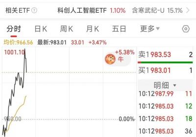 寒武纪盘中涨超5％，股价首次突破1000元大关