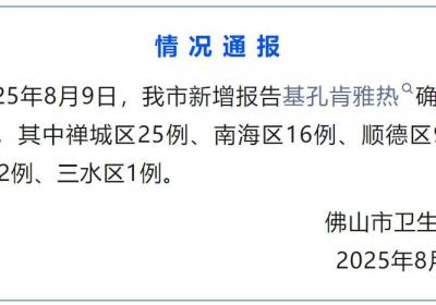 8月9日佛山新增报告基孔肯雅热确诊病例142例