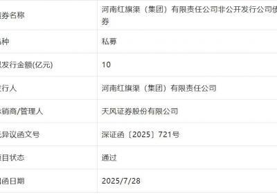 河南红旗渠集团拟发行10亿元公司债，获深交所通过