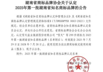 2025年第一批湖南省知名商标品牌认定名单公告