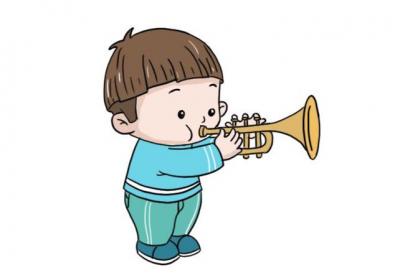 元旦吹喇叭的小孩简笔画
