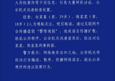 造谣传播“昆明发生致多人死伤重大恶性案件” 两男子被刑拘