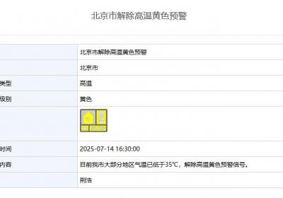 北京市解除高温黄色预警：大部分地区气温已低于35℃