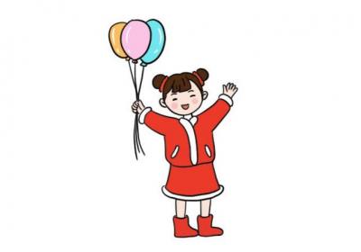 元旦拿气球的小孩简笔画