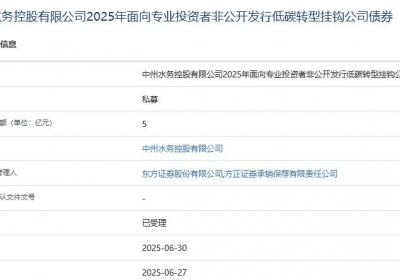 中州水务拟发行5亿元低碳转型挂钩公司债，获上交所受理