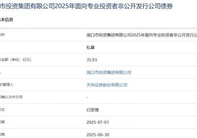周口投资集团拟发行35.93亿元公司债，获上交所受理