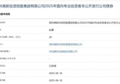 郑州高新投资控股集团拟发行20亿元公司债，获上交所受理