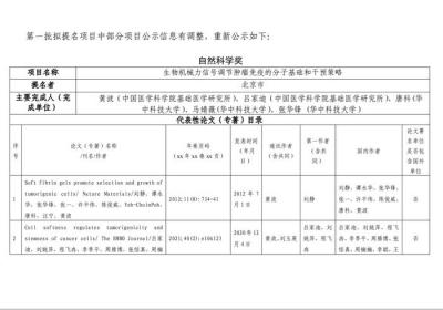 北京市2025年度国家科学技术奖拟提名项目补充公示