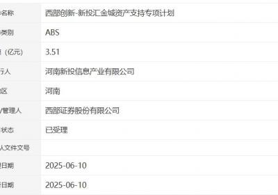 河南新投信息产业公司拟发行3.51亿元ABS，获深交所受理