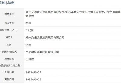 郑州交投集团拟发行45亿元绿色可续期公司债，获深交所受理