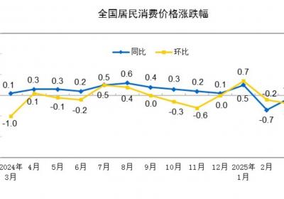 中国3月CPI小幅下降0.1%
