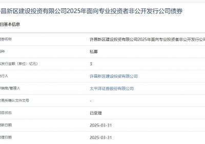 许昌新区建设投资公司拟发行3亿元公司债获受理