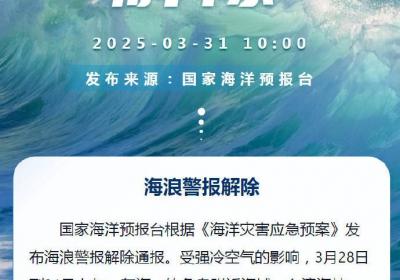 国家海洋预报台3月31日10时发布海浪警报解除通报