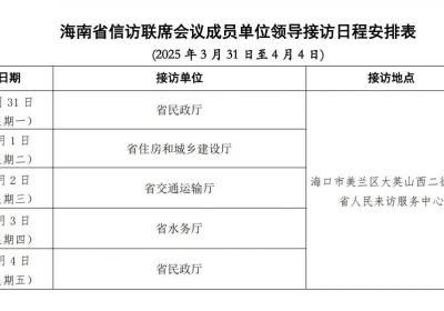 3月31日至4月4日海南省直属单位领导接访日程公布