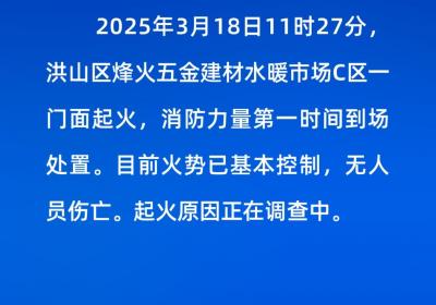 武汉通报“洪山区一市场起火”：火势已基本控制