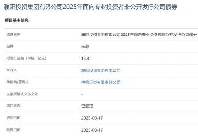 濮阳投资集团拟发行14.3亿元公司债，获上交所受理