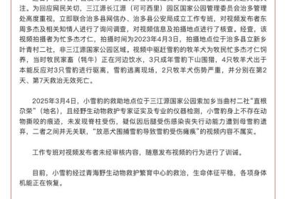 三江源国家公园：“放恶犬围捕雪豹导致雪豹受伤瘫痪”视频内容不实