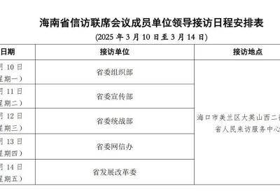 3月10日至3月14日海南省直属单位领导接访日程公布