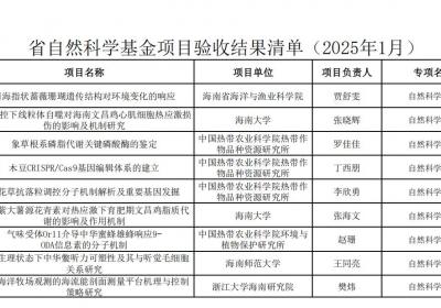 海南省自然科学基金项目验收结果清单公布