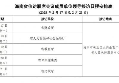 2月17日至2月21日海南省直属单位领导接访日程公布