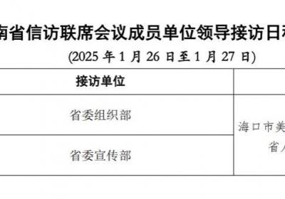 1月26日至1月27日海南省直属单位领导接访日程公布