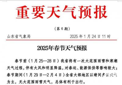 总体利于出行！山东发布春节期间天气预报：晴间多云为主 无大范围雨雪