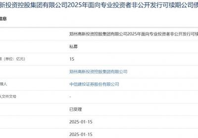 郑州高新投控集团拟发行15亿元可续期公司债，获上交所受理
