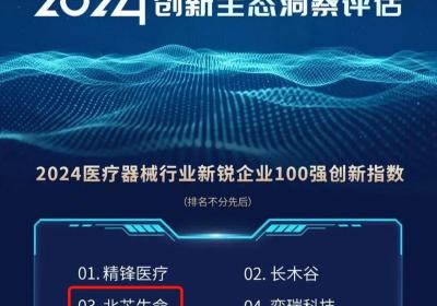 北芯生命荣登“2024医疗器械行业新锐100强”榜单！