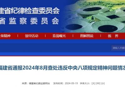 福建省通报2024年8月查处违反中央八项规定精神问题情况