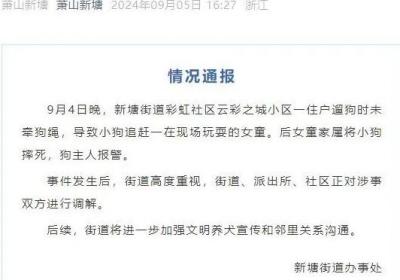 宠物狗没拴绳吓哭小孩被爷爷摔死 街道发布情况通报