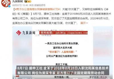 男子办公室侮辱女同事被辞索赔47万：辩称应当解释为《诗经》和《离骚》
